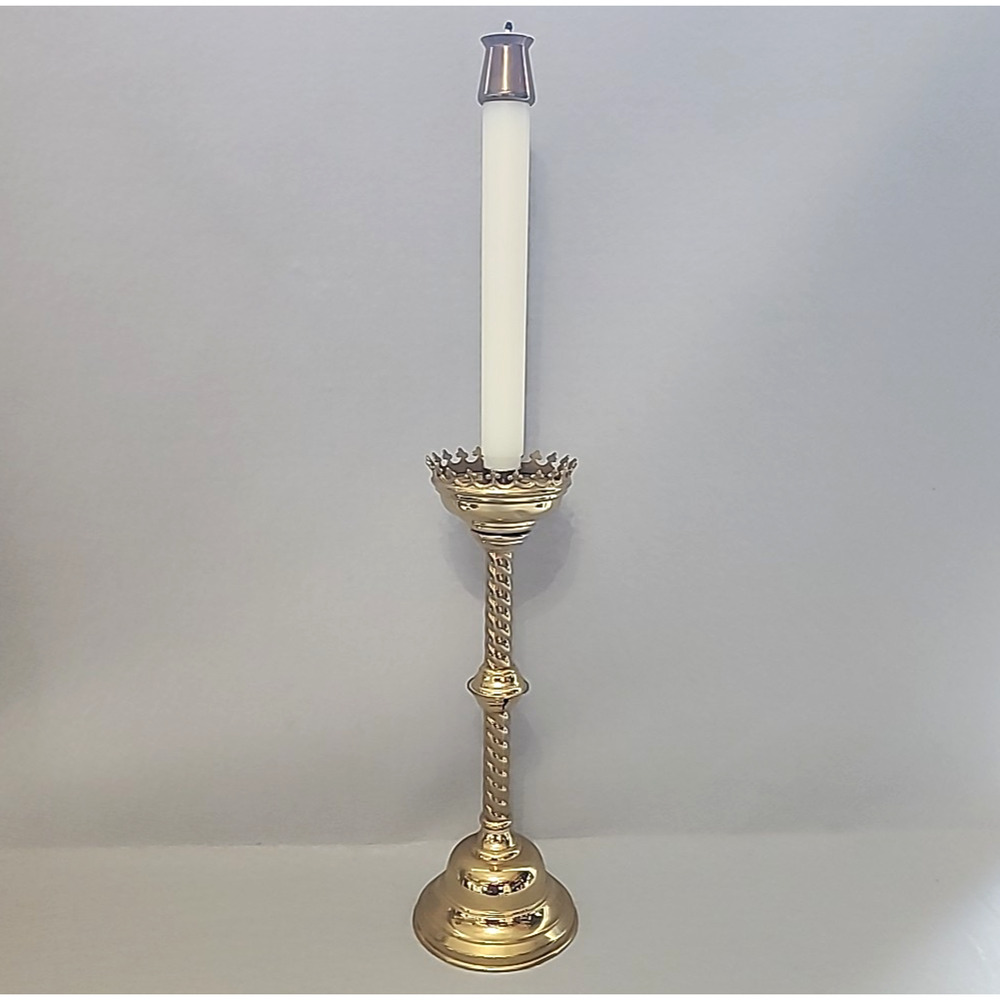 Vintage Brass Altar Candlestick with Refillable 11in Oil Candle 15.5in Tall